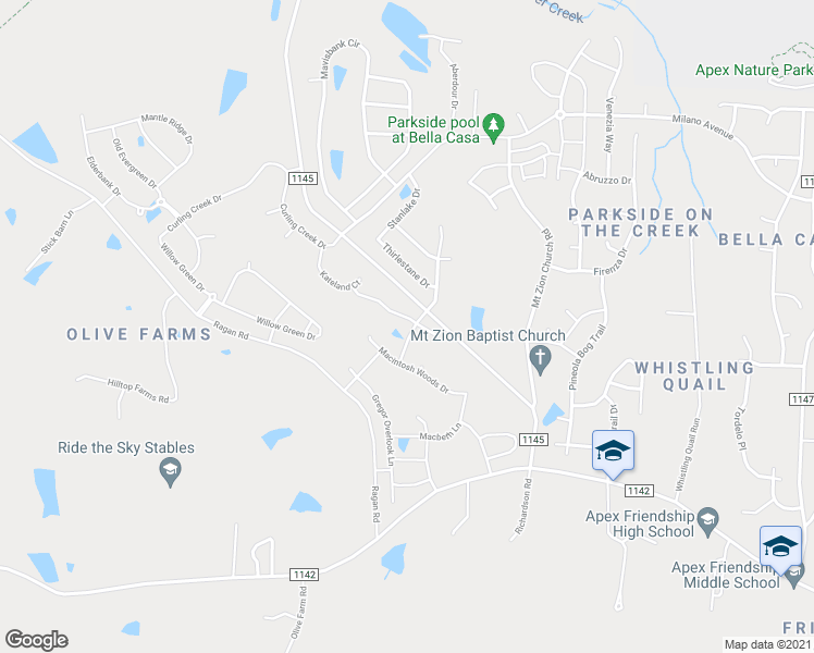map of restaurants, bars, coffee shops, grocery stores, and more near 2925 Kenna Creek Bend in Apex