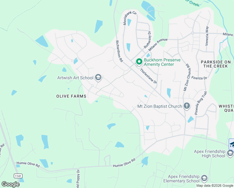 map of restaurants, bars, coffee shops, grocery stores, and more near 3424 Willow Green Drive in Apex