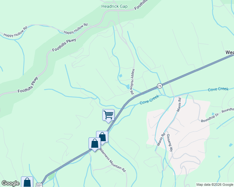 map of restaurants, bars, coffee shops, grocery stores, and more near 4036 West Old Valley Road in Sevierville