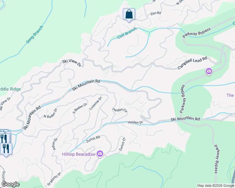 map of restaurants, bars, coffee shops, grocery stores, and more near 932 Stans Road in Gatlinburg
