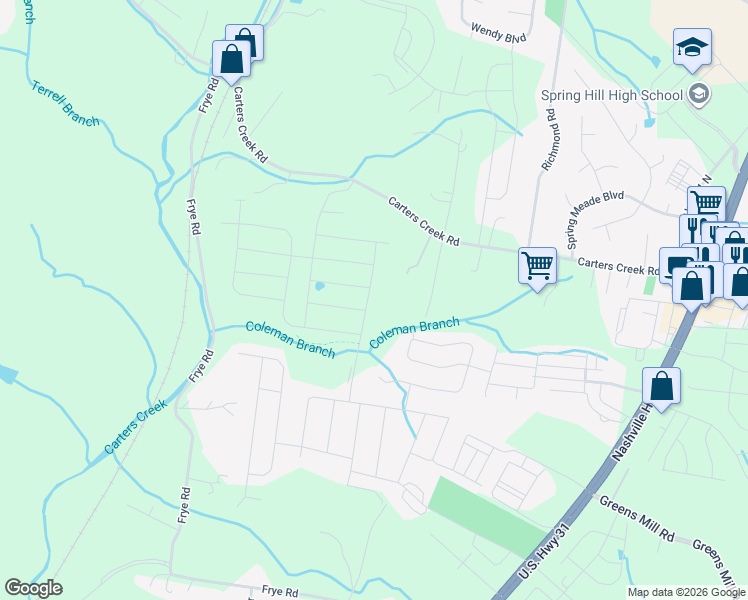 map of restaurants, bars, coffee shops, grocery stores, and more near 2857 Carters Creek Station Road in Columbia