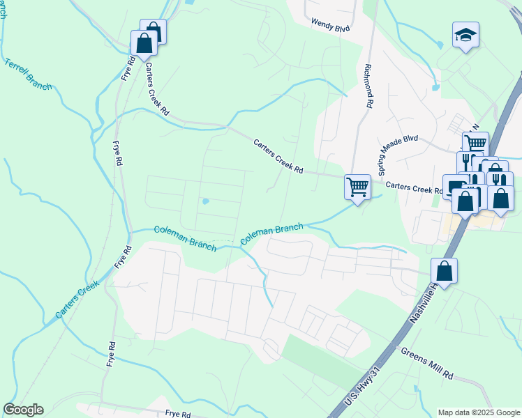 map of restaurants, bars, coffee shops, grocery stores, and more near 2857 Carters Creek Station Road in Columbia