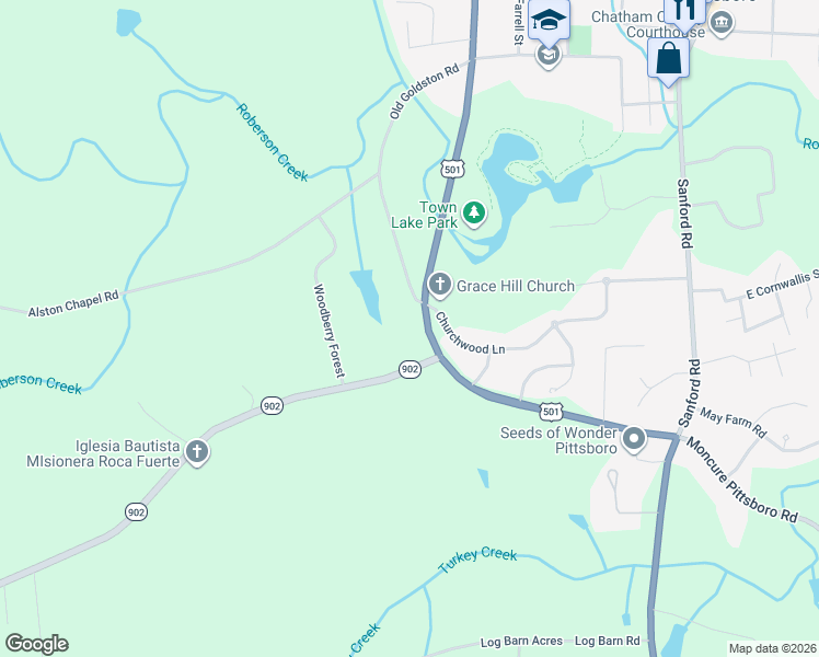 map of restaurants, bars, coffee shops, grocery stores, and more near 922 Highway 902 in Pittsboro