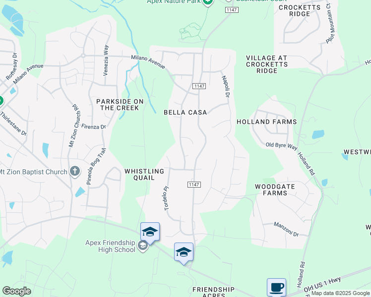map of restaurants, bars, coffee shops, grocery stores, and more near 2036 Lazio Lane in Apex