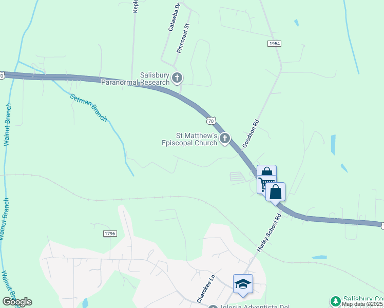 map of restaurants, bars, coffee shops, grocery stores, and more near 366 Athens Drive in Salisbury