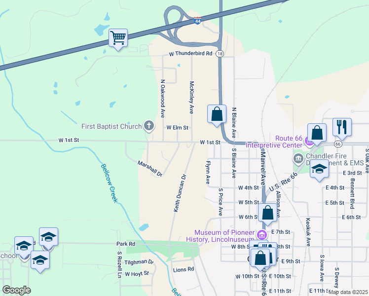 map of restaurants, bars, coffee shops, grocery stores, and more near 601 West 1st Street in Chandler