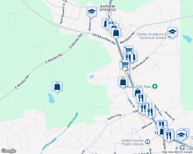 map of restaurants, bars, coffee shops, grocery stores, and more near 178 Goodman Road in Troutman