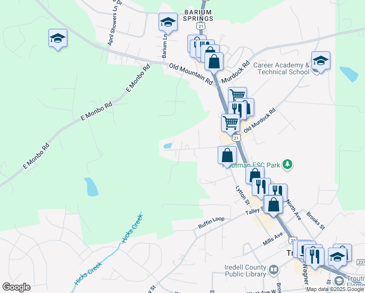 map of restaurants, bars, coffee shops, grocery stores, and more near 168 Goodman Road in Troutman
