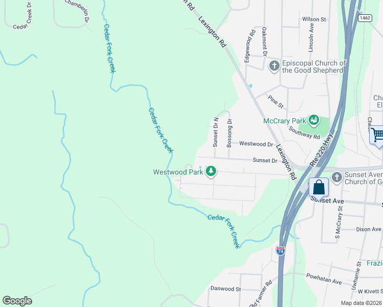 map of restaurants, bars, coffee shops, grocery stores, and more near 1531 Sunset Drive in Asheboro