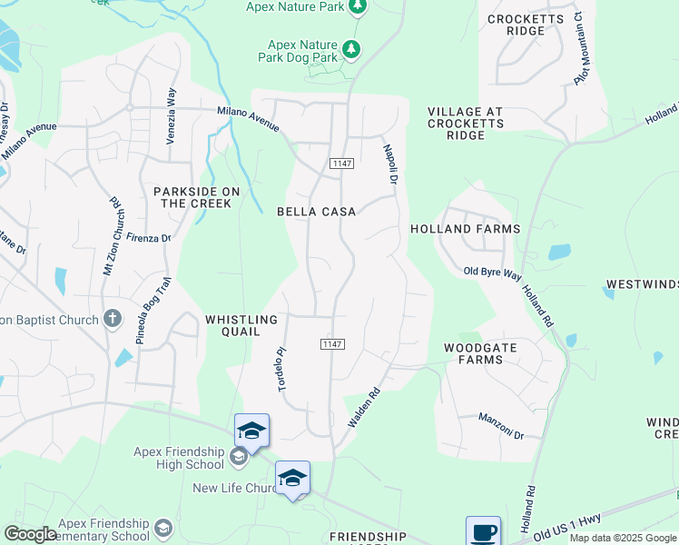 map of restaurants, bars, coffee shops, grocery stores, and more near 2506 Urbino Court in Apex