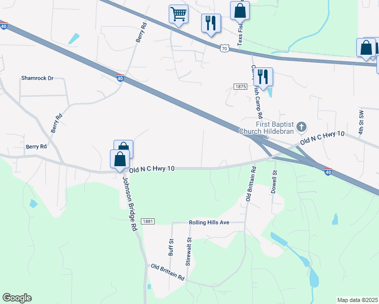 map of restaurants, bars, coffee shops, grocery stores, and more near 8320 Yoder Street in Connelly Springs
