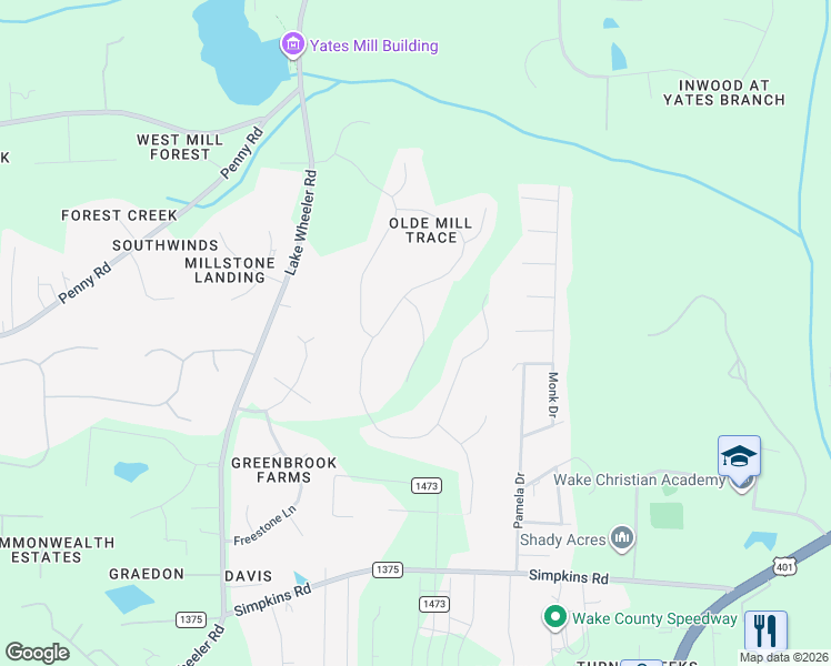 map of restaurants, bars, coffee shops, grocery stores, and more near 1201 Miller Stone Court in Raleigh