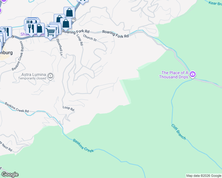 map of restaurants, bars, coffee shops, grocery stores, and more near 207 Stone Fence Lane in Gatlinburg
