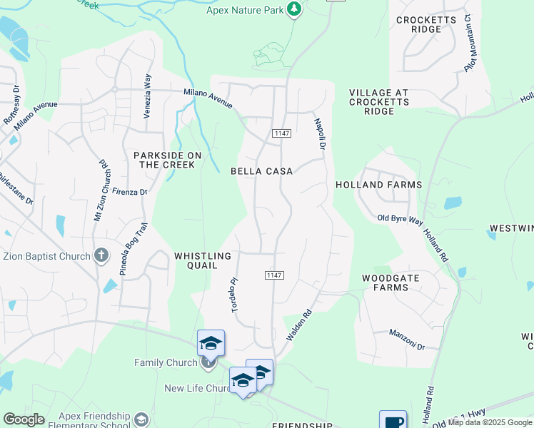 map of restaurants, bars, coffee shops, grocery stores, and more near 2519 Urbino Court in Apex