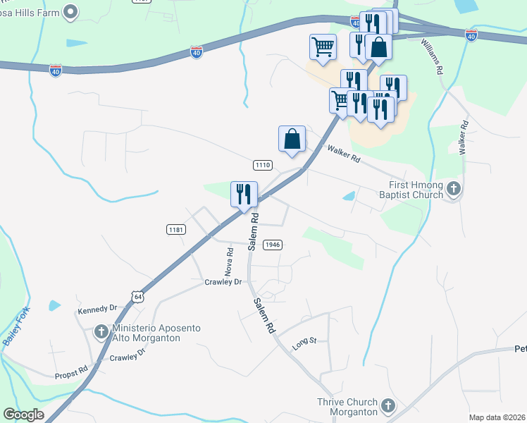 map of restaurants, bars, coffee shops, grocery stores, and more near 1503 Burkemont Ave in Morganton