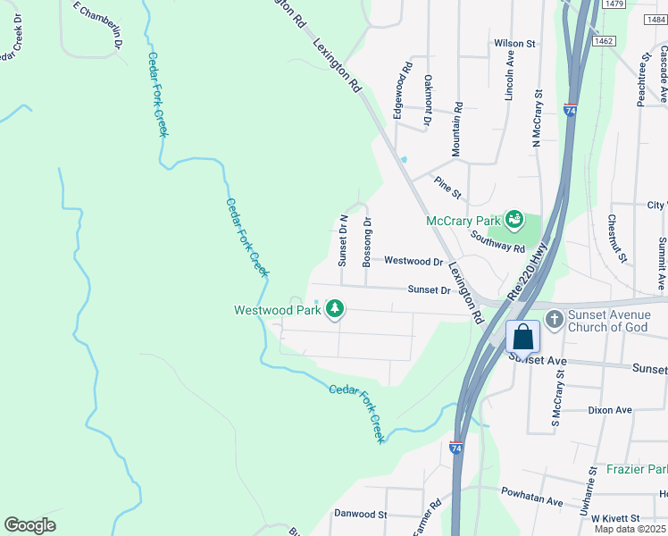 map of restaurants, bars, coffee shops, grocery stores, and more near 217 Sunset Drive North in Asheboro