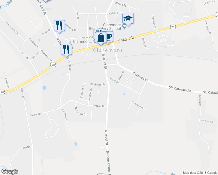 map of restaurants, bars, coffee shops, grocery stores, and more near 4501 State Road 1722 in Claremont