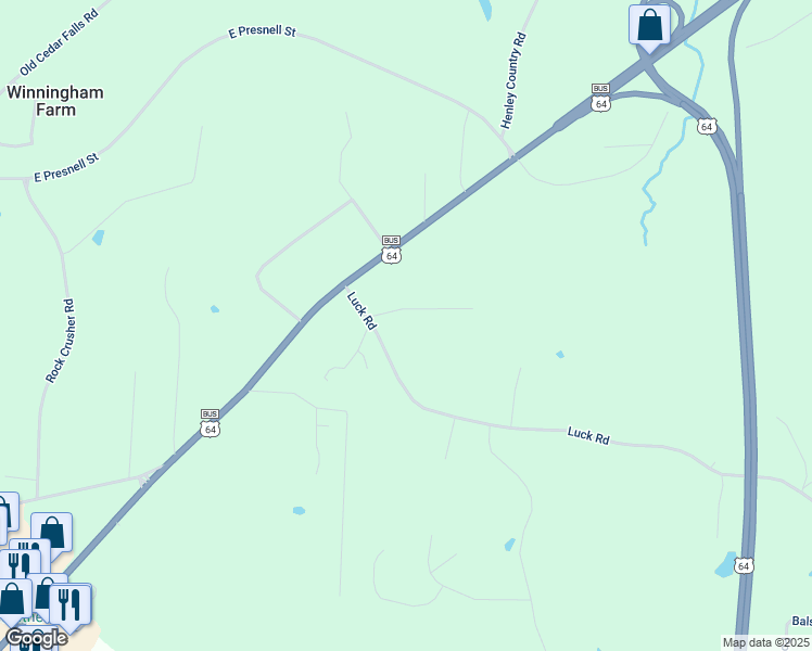 map of restaurants, bars, coffee shops, grocery stores, and more near 229 Luck Road in Asheboro
