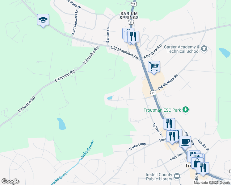 map of restaurants, bars, coffee shops, grocery stores, and more near 178 Goodman Road in Troutman