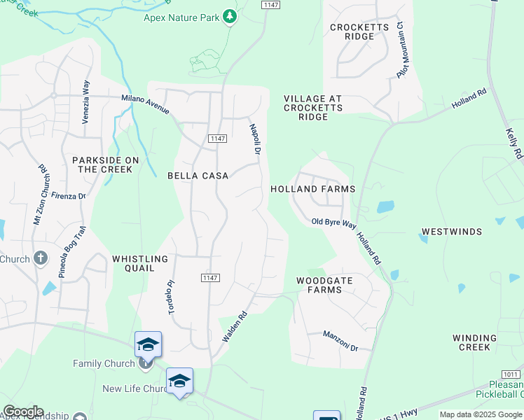 map of restaurants, bars, coffee shops, grocery stores, and more near 1939 Napoli Drive in Apex