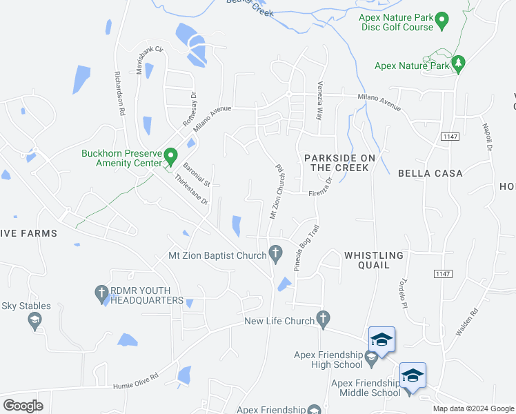 map of restaurants, bars, coffee shops, grocery stores, and more near 2014 Florine Drive in Apex