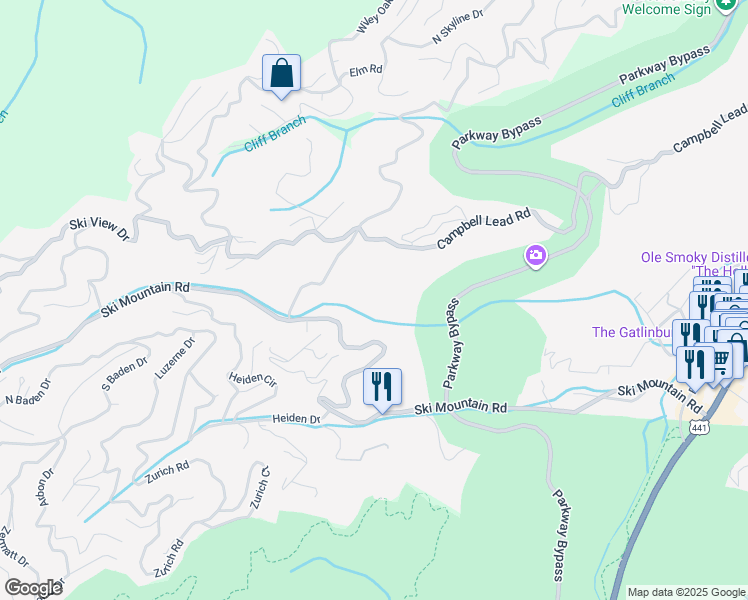 map of restaurants, bars, coffee shops, grocery stores, and more near in Gatlinburg