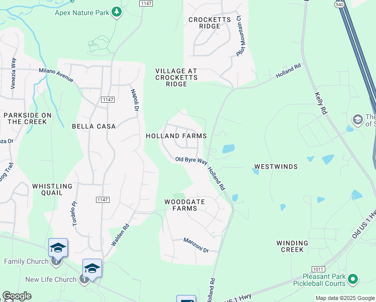 map of restaurants, bars, coffee shops, grocery stores, and more near 1968 Combine Circle in Apex