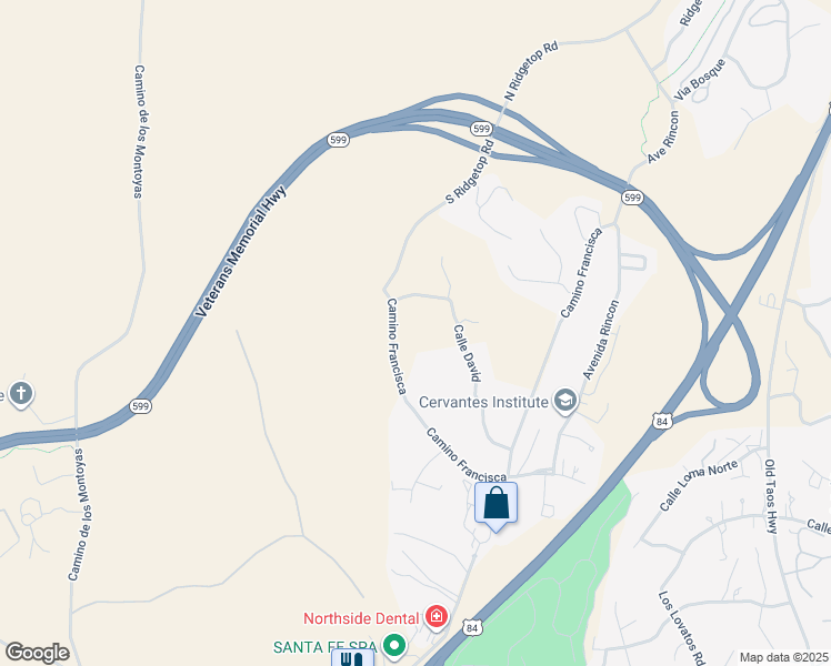 map of restaurants, bars, coffee shops, grocery stores, and more near 832 Calle David in Santa Fe