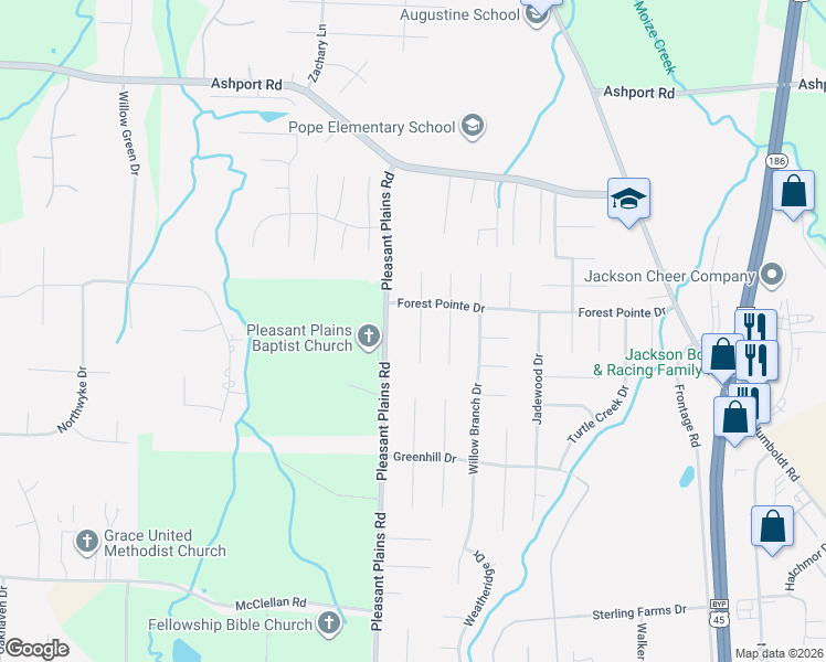 map of restaurants, bars, coffee shops, grocery stores, and more near 29 Wakefield Cove in Jackson