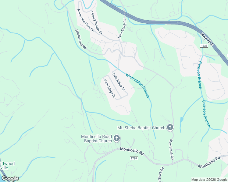 map of restaurants, bars, coffee shops, grocery stores, and more near 31 Twin Ridge Drive in Weaverville
