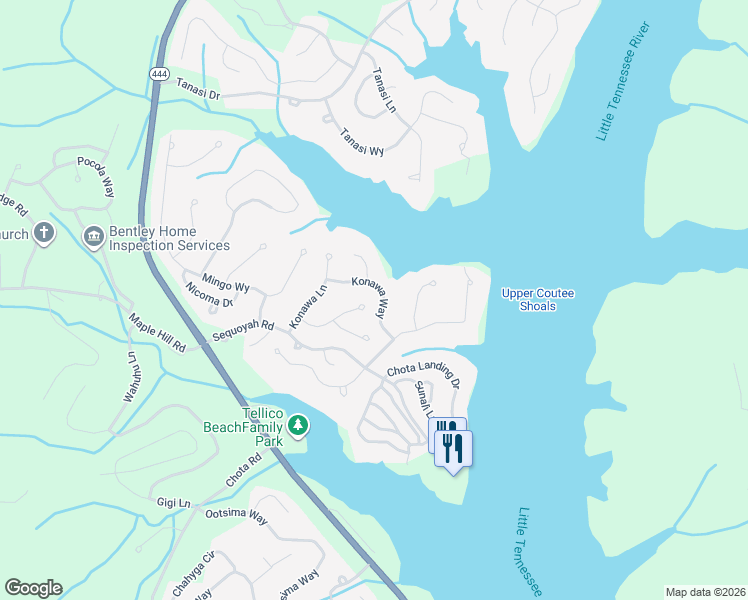 map of restaurants, bars, coffee shops, grocery stores, and more near 422 Keota Ln in Loudon