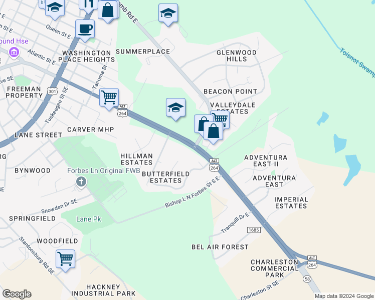 map of restaurants, bars, coffee shops, grocery stores, and more near 2006 Martin Luther King Junior Parkway in Wilson