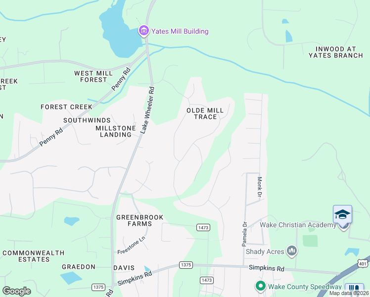 map of restaurants, bars, coffee shops, grocery stores, and more near 2608 Flume Gate Drive in Raleigh