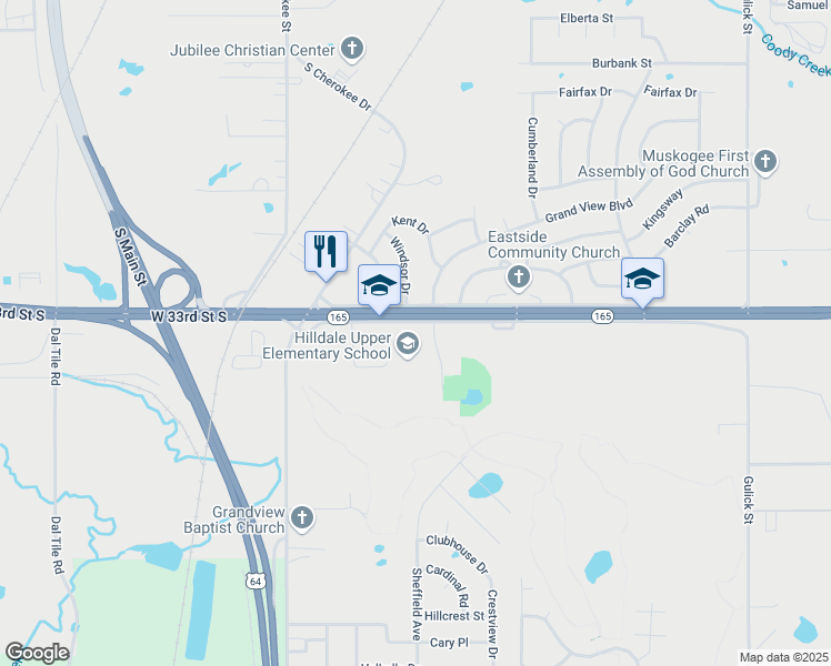 map of restaurants, bars, coffee shops, grocery stores, and more near 315 East Peak Boulevard in Muskogee
