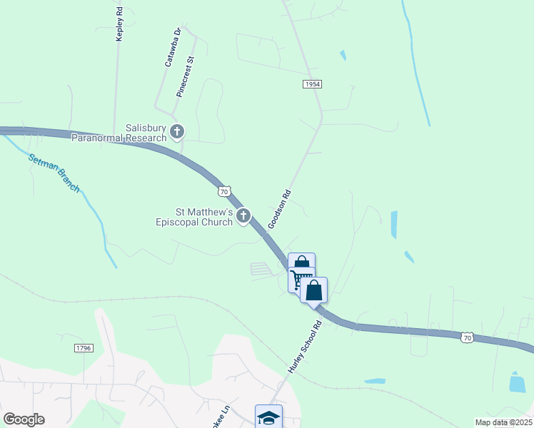 map of restaurants, bars, coffee shops, grocery stores, and more near 160 Goodson Road in Salisbury