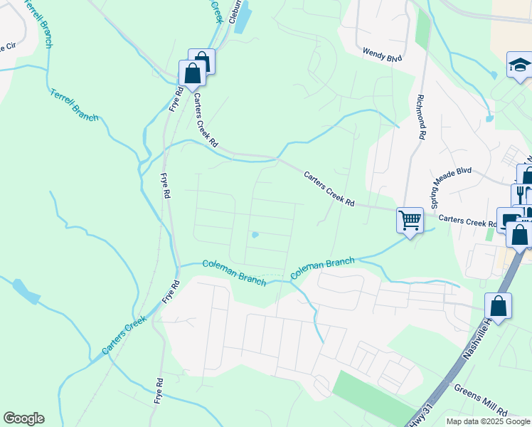 map of restaurants, bars, coffee shops, grocery stores, and more near 2933 Carters Creek Station Road in Columbia