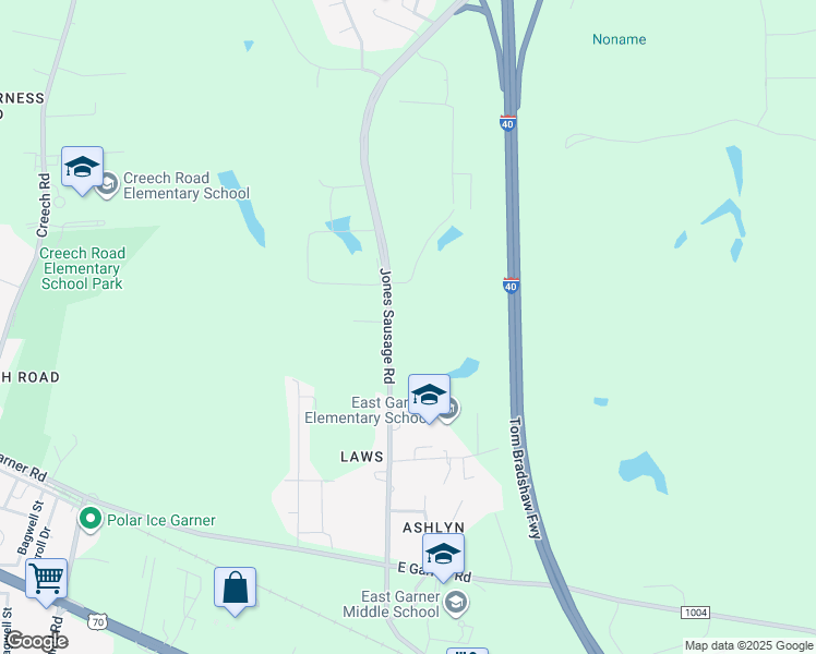 map of restaurants, bars, coffee shops, grocery stores, and more near 5337 Jones Sausage Road in Garner