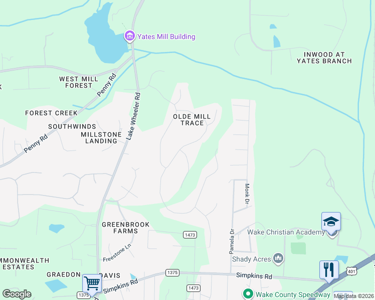 map of restaurants, bars, coffee shops, grocery stores, and more near 1201 Miller Stone Court in Raleigh