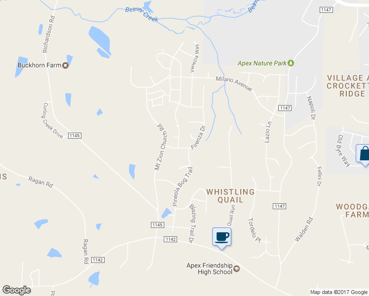 map of restaurants, bars, coffee shops, grocery stores, and more near 1982 Firenza Drive in Apex