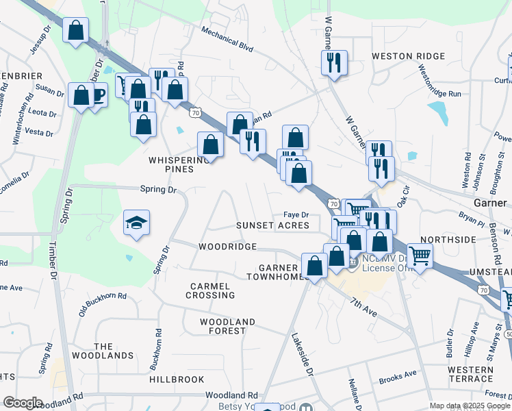 map of restaurants, bars, coffee shops, grocery stores, and more near 1510 Beichler Road in Garner