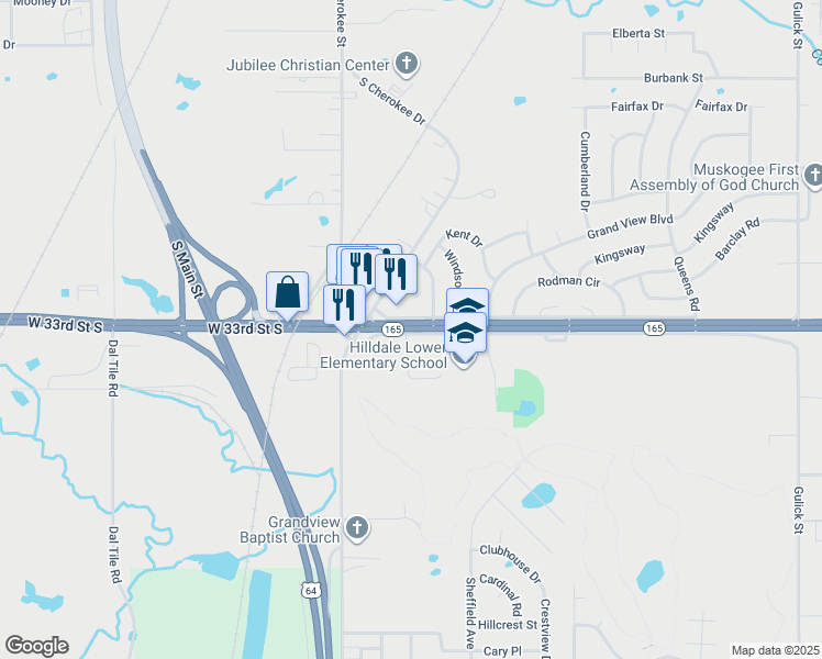 map of restaurants, bars, coffee shops, grocery stores, and more near 315 East Peak Boulevard in Muskogee