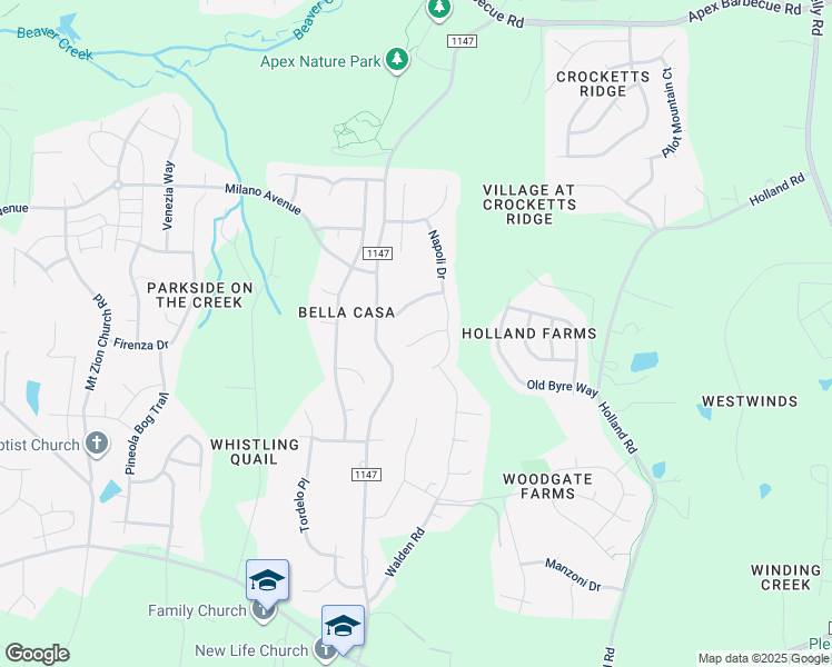 map of restaurants, bars, coffee shops, grocery stores, and more near 2512 Maroni Drive in Apex