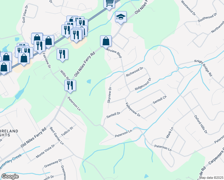 map of restaurants, bars, coffee shops, grocery stores, and more near 2334 Skyview Drive in Maryville