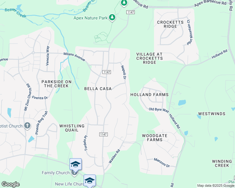 map of restaurants, bars, coffee shops, grocery stores, and more near 2512 Maroni Drive in Apex