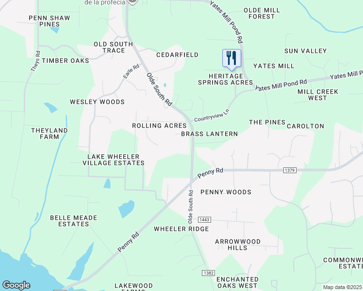 map of restaurants, bars, coffee shops, grocery stores, and more near 5512 Olde South Road in Raleigh