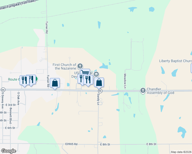 map of restaurants, bars, coffee shops, grocery stores, and more near 201 Sandy Lane in Chandler