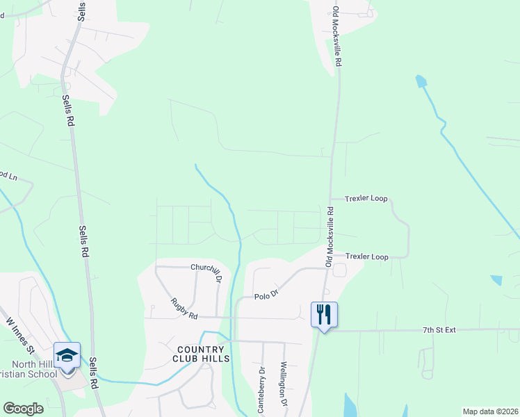 map of restaurants, bars, coffee shops, grocery stores, and more near 2435 Old Mocksville Road in Salisbury