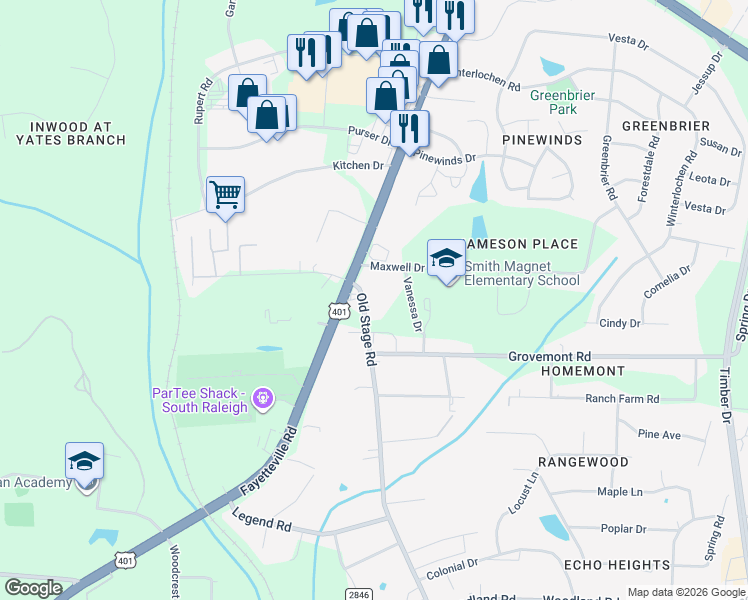 map of restaurants, bars, coffee shops, grocery stores, and more near in Wake County