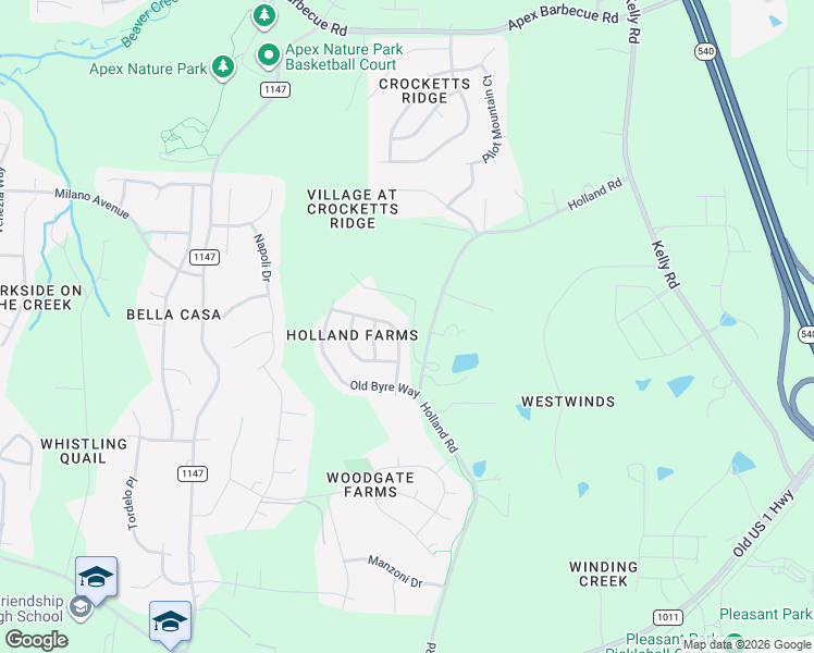 map of restaurants, bars, coffee shops, grocery stores, and more near 1969 Steeple Chase Bend in Apex