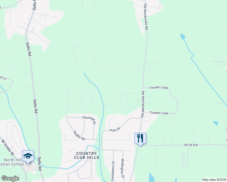 map of restaurants, bars, coffee shops, grocery stores, and more near 2435 Old Mocksville Road in Salisbury